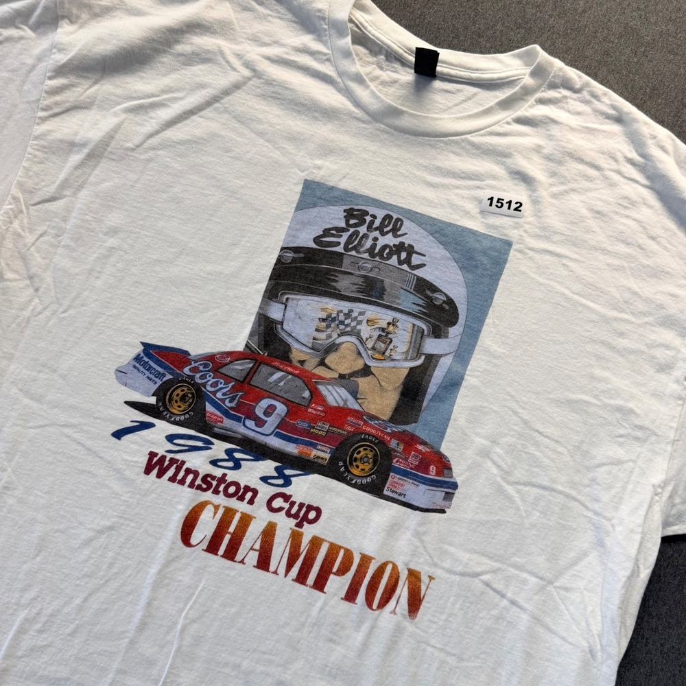 Gildan Bill Elliott 1988 Winston Cup Champion NASCAR Racing T-Shirt White 4XL